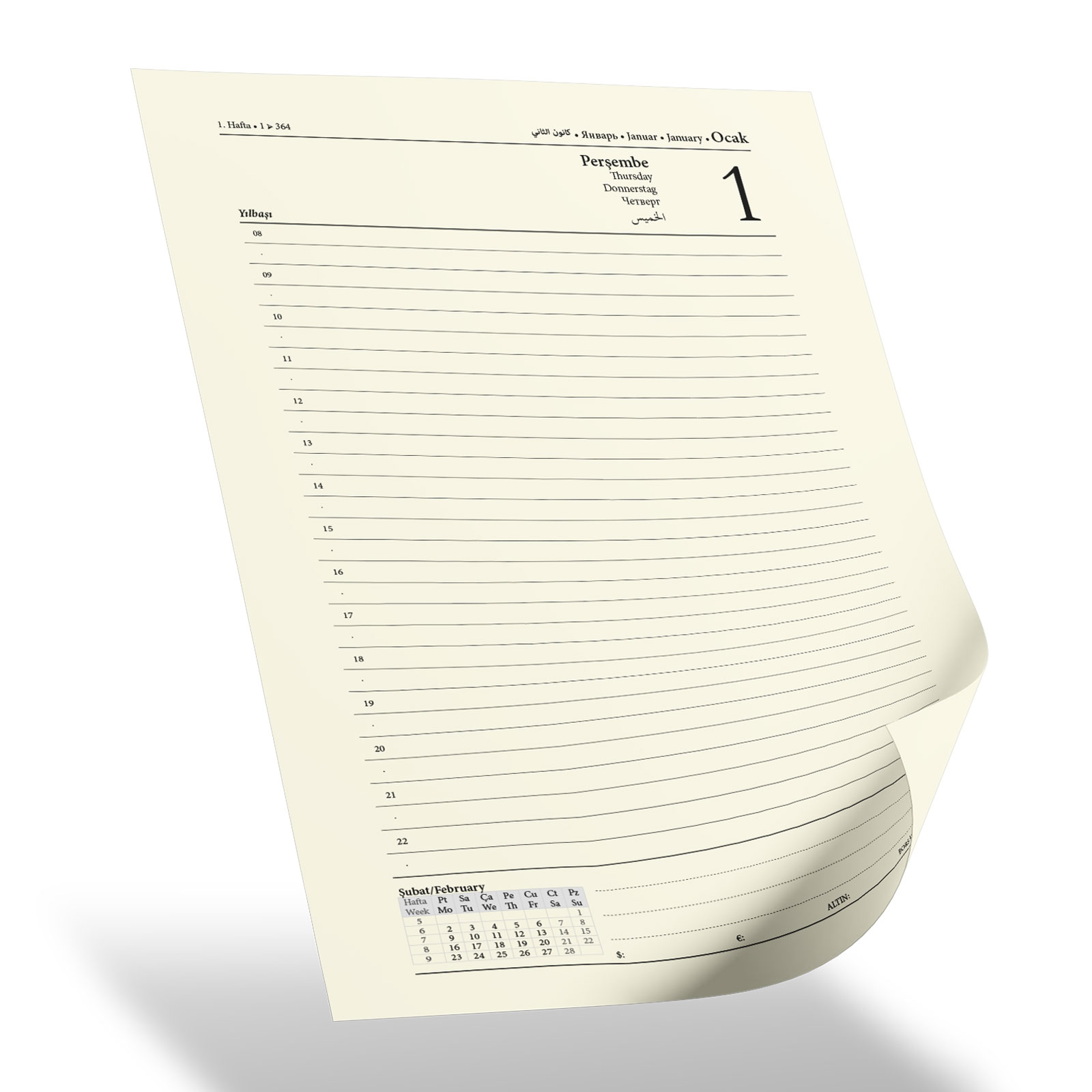 YAKACIK TABA TARİHLİ GÜNLÜK CİLTLİ AJANDA (20X28 CM)